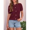 image:imagePRETTYGARDEN Women Summer Crochet Puff Short Sleeve Cardigan Lightweight Spring Cropped Button Up Beach Knit Sweater TopsBurgundy