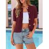 image:imagePRETTYGARDEN Women Summer Crochet Puff Short Sleeve Cardigan Lightweight Spring Cropped Button Up Beach Knit Sweater TopsBurgundy