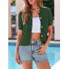 image:imagePRETTYGARDEN Women Summer Crochet Puff Short Sleeve Cardigan Lightweight Spring Cropped Button Up Beach Knit Sweater TopsGreen