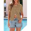 image:imagePRETTYGARDEN Women Summer Crochet Puff Short Sleeve Cardigan Lightweight Spring Cropped Button Up Beach Knit Sweater TopsKhaki