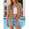image:imagePRETTYGARDEN Women Summer Crochet Puff Short Sleeve Cardigan Lightweight Spring Cropped Button Up Beach Knit Sweater TopsKhaki