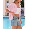image:imagePRETTYGARDEN Women Summer Crochet Puff Short Sleeve Cardigan Lightweight Spring Cropped Button Up Beach Knit Sweater TopsPink