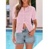 image:imagePRETTYGARDEN Women Summer Crochet Puff Short Sleeve Cardigan Lightweight Spring Cropped Button Up Beach Knit Sweater TopsPink
