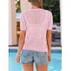 image:imagePRETTYGARDEN Women Summer Crochet Puff Short Sleeve Cardigan Lightweight Spring Cropped Button Up Beach Knit Sweater TopsPink