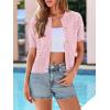 image:imagePRETTYGARDEN Women Summer Crochet Puff Short Sleeve Cardigan Lightweight Spring Cropped Button Up Beach Knit Sweater TopsPink