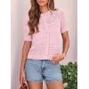 image:imagePRETTYGARDEN Women Summer Crochet Puff Short Sleeve Cardigan Lightweight Spring Cropped Button Up Beach Knit Sweater TopsPink
