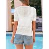 image:imagePRETTYGARDEN Women Summer Crochet Puff Short Sleeve Cardigan Lightweight Spring Cropped Button Up Beach Knit Sweater TopsWhite