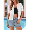 image:imagePRETTYGARDEN Women Summer Crochet Puff Short Sleeve Cardigan Lightweight Spring Cropped Button Up Beach Knit Sweater TopsWhite