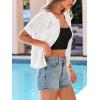 image:imagePRETTYGARDEN Women Summer Crochet Puff Short Sleeve Cardigan Lightweight Spring Cropped Button Up Beach Knit Sweater TopsWhite
