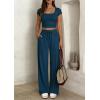 image:imagePRETTYGARDEN Womens 2 Piece Matching Lounge Sets Ribbed Short Sleeve Crop Tops Wide Leg Pants 2026 Summer Airport OutfitsDark Blue