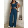 image:imagePRETTYGARDEN Womens 2 Piece Matching Lounge Sets Ribbed Short Sleeve Crop Tops Wide Leg Pants 2026 Summer Airport OutfitsDark Blue