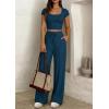 image:imagePRETTYGARDEN Womens 2 Piece Matching Lounge Sets Ribbed Short Sleeve Crop Tops Wide Leg Pants 2026 Summer Airport OutfitsDark Blue
