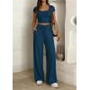 image:imagePRETTYGARDEN Womens 2 Piece Matching Lounge Sets Ribbed Short Sleeve Crop Tops Wide Leg Pants 2026 Summer Airport OutfitsDark Blue