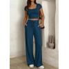 image:imagePRETTYGARDEN Womens 2 Piece Matching Lounge Sets Ribbed Short Sleeve Crop Tops Wide Leg Pants 2026 Summer Airport OutfitsDark Blue