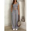 image:imagePRETTYGARDEN Womens 2 Piece Matching Lounge Sets Ribbed Short Sleeve Crop Tops Wide Leg Pants 2026 Summer Airport OutfitsGrey