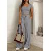 image:imagePRETTYGARDEN Womens 2 Piece Matching Lounge Sets Ribbed Short Sleeve Crop Tops Wide Leg Pants 2026 Summer Airport OutfitsGrey
