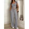 image:imagePRETTYGARDEN Womens 2 Piece Matching Lounge Sets Ribbed Short Sleeve Crop Tops Wide Leg Pants 2026 Summer Airport OutfitsGrey
