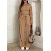 image:imagePRETTYGARDEN Womens 2 Piece Matching Lounge Sets Ribbed Short Sleeve Crop Tops Wide Leg Pants 2026 Summer Airport OutfitsKhaki