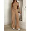 image:imagePRETTYGARDEN Womens 2 Piece Matching Lounge Sets Ribbed Short Sleeve Crop Tops Wide Leg Pants 2026 Summer Airport OutfitsKhaki