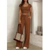 image:imagePRETTYGARDEN Womens 2 Piece Matching Lounge Sets Ribbed Short Sleeve Crop Tops Wide Leg Pants 2026 Summer Airport OutfitsLight Brown