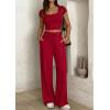 image:imagePRETTYGARDEN Womens 2 Piece Matching Lounge Sets Ribbed Short Sleeve Crop Tops Wide Leg Pants 2026 Summer Airport OutfitsRed