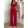 image:imagePRETTYGARDEN Womens 2 Piece Matching Lounge Sets Ribbed Short Sleeve Crop Tops Wide Leg Pants 2026 Summer Airport OutfitsRed