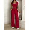 image:imagePRETTYGARDEN Womens 2 Piece Matching Lounge Sets Ribbed Short Sleeve Crop Tops Wide Leg Pants 2026 Summer Airport OutfitsRed