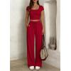 image:imagePRETTYGARDEN Womens 2 Piece Matching Lounge Sets Ribbed Short Sleeve Crop Tops Wide Leg Pants 2026 Summer Airport OutfitsRed