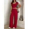 image:imagePRETTYGARDEN Womens 2 Piece Matching Lounge Sets Ribbed Short Sleeve Crop Tops Wide Leg Pants 2026 Summer Airport OutfitsRed