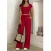 image:imagePRETTYGARDEN Womens 2 Piece Matching Lounge Sets Ribbed Short Sleeve Crop Tops Wide Leg Pants 2026 Summer Airport OutfitsRed