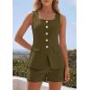 image:imagePRETTYGARDEN Womens 2 Piece Matching Sets 2026 Fashion Suit Vest Tops Shorts Set Spring Business Casual Vacation OutfitsArmy Green