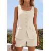 image:imagePRETTYGARDEN Womens 2 Piece Matching Sets 2026 Fashion Suit Vest Tops Shorts Set Spring Business Casual Vacation OutfitsBeige
