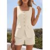 image:imagePRETTYGARDEN Womens 2 Piece Matching Sets 2026 Fashion Suit Vest Tops Shorts Set Spring Business Casual Vacation OutfitsBeige