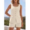 image:imagePRETTYGARDEN Womens 2 Piece Matching Sets 2026 Fashion Suit Vest Tops Shorts Set Spring Business Casual Vacation OutfitsBeige