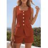 image:imagePRETTYGARDEN Womens 2 Piece Matching Sets 2026 Fashion Suit Vest Tops Shorts Set Spring Business Casual Vacation OutfitsBrick Red
