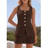 image:imagePRETTYGARDEN Womens 2 Piece Matching Sets 2026 Fashion Suit Vest Tops Shorts Set Spring Business Casual Vacation OutfitsBrown