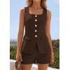 image:imagePRETTYGARDEN Womens 2 Piece Matching Sets 2026 Fashion Suit Vest Tops Shorts Set Spring Business Casual Vacation OutfitsBrown