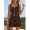 image:imagePRETTYGARDEN Womens 2 Piece Matching Sets 2026 Fashion Suit Vest Tops Shorts Set Spring Business Casual Vacation OutfitsBrown