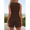 image:imagePRETTYGARDEN Womens 2 Piece Matching Sets 2026 Fashion Suit Vest Tops Shorts Set Spring Business Casual Vacation OutfitsBrown
