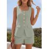 image:imagePRETTYGARDEN Womens 2 Piece Matching Sets 2026 Fashion Suit Vest Tops Shorts Set Spring Business Casual Vacation OutfitsGrey Green