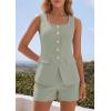 image:imagePRETTYGARDEN Womens 2 Piece Matching Sets 2026 Fashion Suit Vest Tops Shorts Set Spring Business Casual Vacation OutfitsGrey Green