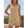 image:imagePRETTYGARDEN Womens 2 Piece Matching Sets 2026 Fashion Suit Vest Tops Shorts Set Spring Business Casual Vacation OutfitsKhaki