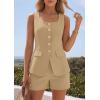 image:imagePRETTYGARDEN Womens 2 Piece Matching Sets 2026 Fashion Suit Vest Tops Shorts Set Spring Business Casual Vacation OutfitsKhaki