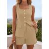 image:imagePRETTYGARDEN Womens 2 Piece Matching Sets 2026 Fashion Suit Vest Tops Shorts Set Spring Business Casual Vacation OutfitsKhaki