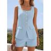 image:imagePRETTYGARDEN Womens 2 Piece Matching Sets 2026 Fashion Suit Vest Tops Shorts Set Spring Business Casual Vacation OutfitsLight Blue