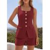 image:imagePRETTYGARDEN Womens 2 Piece Matching Sets 2026 Fashion Suit Vest Tops Shorts Set Spring Business Casual Vacation OutfitsWine Red