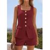 image:imagePRETTYGARDEN Womens 2 Piece Matching Sets 2026 Fashion Suit Vest Tops Shorts Set Spring Business Casual Vacation OutfitsWine Red