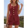 image:imagePRETTYGARDEN Womens 2 Piece Matching Sets 2026 Fashion Suit Vest Tops Shorts Set Spring Business Casual Vacation OutfitsWine Red