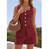 image:imagePRETTYGARDEN Womens 2 Piece Matching Sets 2026 Fashion Suit Vest Tops Shorts Set Spring Business Casual Vacation OutfitsWine Red