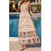 image:imagePRETTYGARDEN Womens 2026 Summer Maxi Dress Tie Straps Floral Beach Vacation Long Dresses Smocked Boho Sundress with PocketsApricot Brown Floral